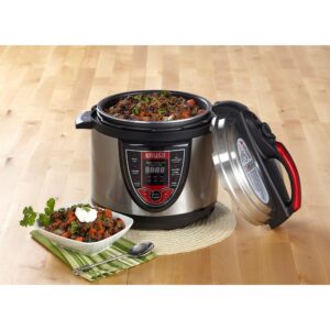 IMUSA 5 Qt. Silver and Red Electric Pressure Cooker with Locking Lid
