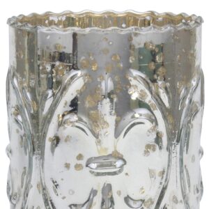 Stonebriar Collection 6.5 in. Antique Silver Glass Fluer De Lis Pillar Candle Holder