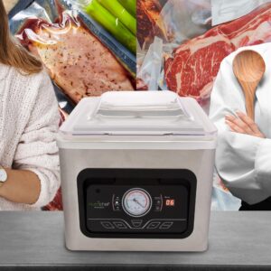 NutriChef White Chamber Food Vacuum Sealer System - Commercial Electric Air Seal Preserver with Air Vac Bags (Stainless Steel)