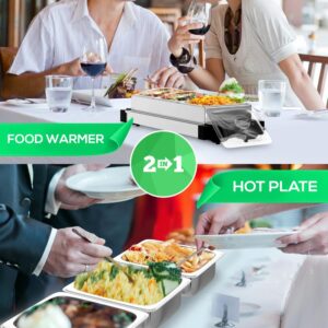 NutriChef 21.9 in. Stainless Steel Electric Food Warming Tray Buffet Server Hot Plate Food Warmer (3-Plate Tray Style)