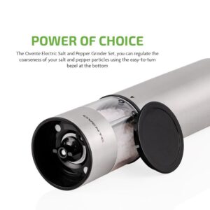 Ovente Stainless Steel with Ceramic Blades Electric Salt and Pepper Grinder Set, 6 AAA Battery Operated