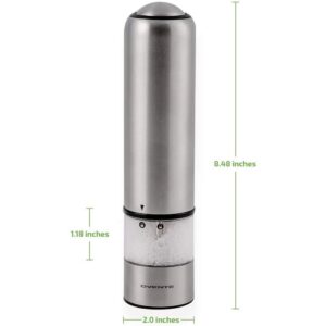 Ovente Stainless Steel with Ceramic Blades Electric Salt and Pepper Grinder Set, 6 AAA Battery Operated