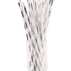 Sugar Plum Party 50-Piece Silver and White Assorted Disposable Cocktail Paper Straw