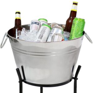 Sunnydaze Decor Ice Bucket Drink Cooler with Stand and Tray for Parties, Stainless Steel, Holds Beer, Wine, Champagne and More