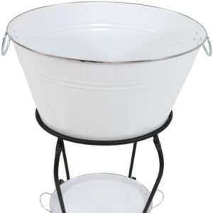 Sunnydaze Decor White Steel Ice Bucket Beverage Holder with Stand and Tray