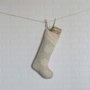 VHC Brands 20 in. Cotton/Metallic Thread Ingrid Ash Grey Farmhouse Christmas Decor Stocking