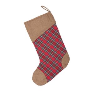 VHC Brands 15 in. Cotton Gavin Cherry Red Rustic Christmas Decor Stocking
