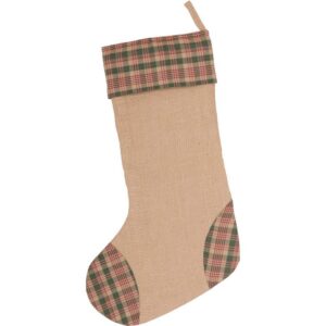 VHC Brands 20 in. Clement Deep Red Rustic Christmas Decor Tree Appliqued Stocking