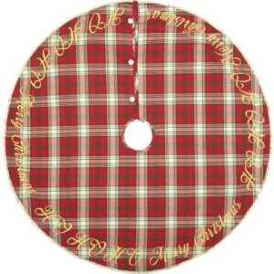 VHC Brands 48 in. Holiday Cherry Red Farmhouse Christmas Decor Tree Skirt