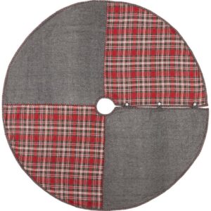 VHC Brands 60 in. Anderson Cherry Red Rustic Christmas Decor Patchwork Tree Skirt