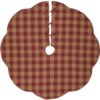 VHC Brands 55 in. Burgundy Check Red Primitive Christmas Decor Scalloped Tree Skirt