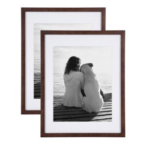 DesignOvation Gallery 14 in. x 18 in. Matted to 11 in. x 14 in. Walnut Brown Picture Frame (Set of 2)