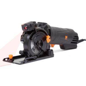 WEN 4.2 Amp 3-3/8 in. Plunge Cut Compact Circular Saw with Laser, Carrying Case, and 3-Blades