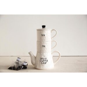 3R Studios 20 oz. White Stackable Teapot and Mugs