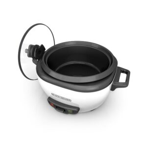 BLACK+DECKER 3-Cup White Rice Cooker with Steaming Basket and Non-Stick Pot
