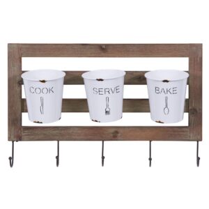 DANYA B Hanging Metal Utensil Caddy with Hooks and Tin Buckets