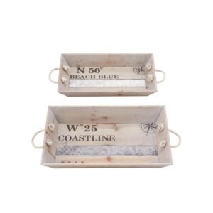 LITTON LANE Natural Brown and Gray Decorative Rectangular Trays with White Jute Rope Handles (Set of 2)