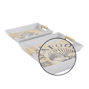 LITTON LANE Coastal Living Wooden "SEAFOOD" White Decorative Trays (Set of 2)