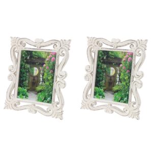 LITTON LANE 8 in. x 10 in. Rectangular Hand-Carved Antique Picture Frame with Whitewash Wood Finish