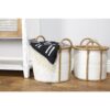 LITTON LANE Round Palm Leaf and Rope Storage Wicker Baskets with Handles (Set of 3)