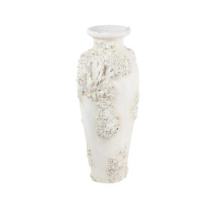 LITTON LANE Textural Tall White Large Floor Decorative Vase with Coral Nautical Decor