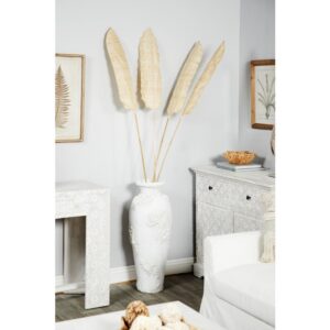 LITTON LANE Textural Tall White Large Floor Decorative Vase with Coral Nautical Decor