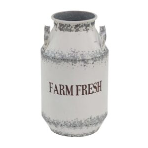 LITTON LANE White Iron Milk Cans with Handles (Set of 2)