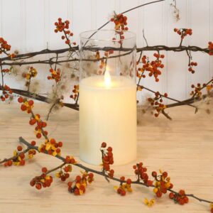 LUMABASE Battery Operated 8 in. Glass Hurricane Candle with Moving Flame
