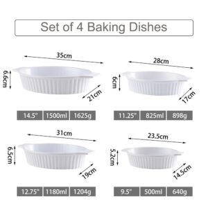 MALACASA 4-Piece White Oval Bakeware Set Porcelain Baking Dish Set for Cooking Kitchen