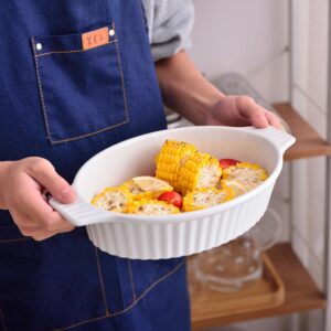 MALACASA 2-Piece White Oval Porcelain Bakeware Set 12.75 in. and 14.5 in. Baking Dish