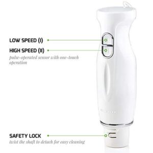 Ovente Immersion, 304-Grade Stainless Steel Blades, 300W Multi-Purpose Hand Blender Mixer, 2-Speed Settings