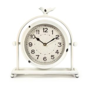 Zentique Vintage White Metal Hinged Bird Table Clock