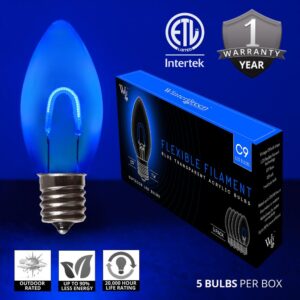 Wintergreen Lighting FlexFilament C9 LED Shatterproof Blue Vintage Edison Christmas Light Bulbs (5-Pack)